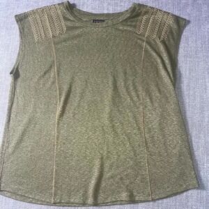 Mod Lusive Blouse Top Womens XL Olive Green Embroidered Shoulder Detail Casual